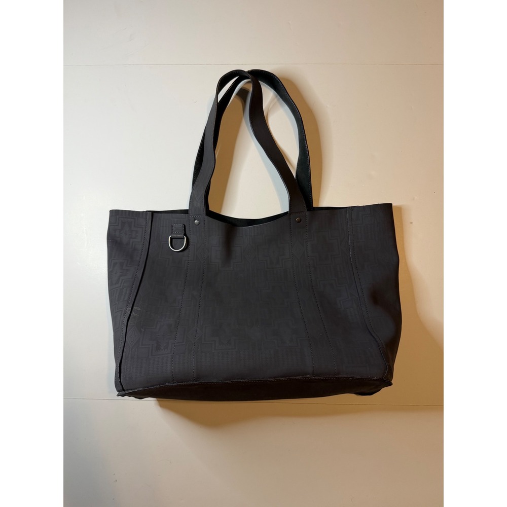 Pendleton Reversible Tote Bag Charcoal Grey Suede Geometric Pattern Shoulder Bag